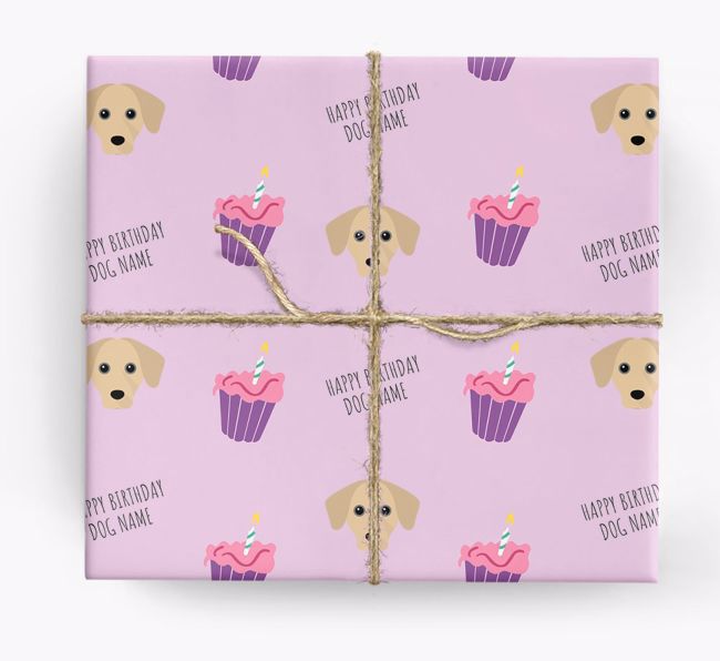 Personalized 'Happy Birthday' Cupcake Wrapping Paper with {breedFullName} Icons